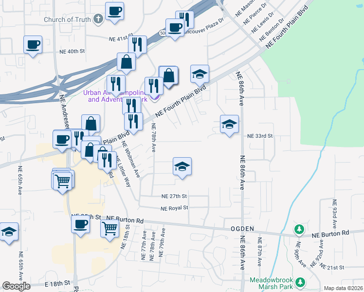 map of restaurants, bars, coffee shops, grocery stores, and more near 8005 Northeast 32nd Street in Vancouver