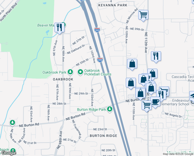 map of restaurants, bars, coffee shops, grocery stores, and more near 10403 Northeast 32nd Circle in Vancouver