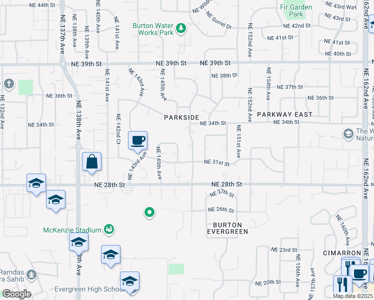 map of restaurants, bars, coffee shops, grocery stores, and more near 3116 Northeast 148th Avenue in Vancouver