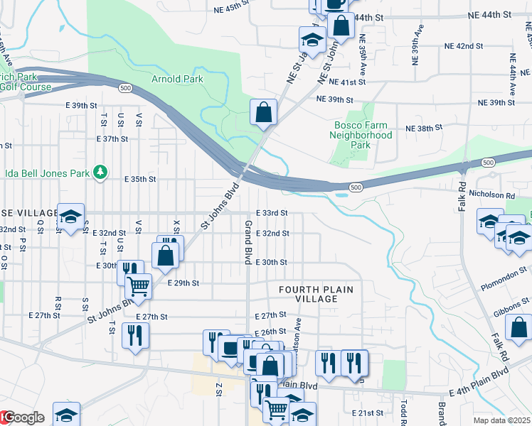 map of restaurants, bars, coffee shops, grocery stores, and more near 2880 East 33rd Street in Vancouver