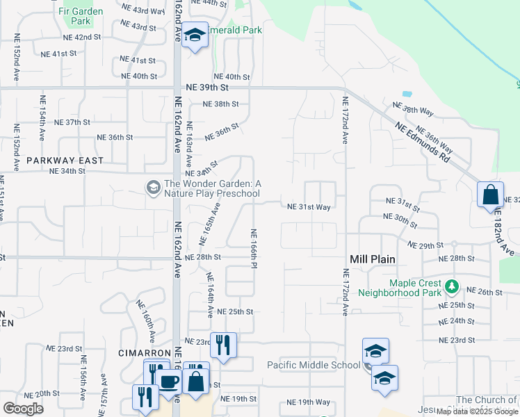 map of restaurants, bars, coffee shops, grocery stores, and more near 16605 Northeast 32nd Street in Vancouver