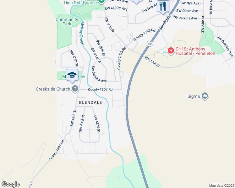 map of restaurants, bars, coffee shops, grocery stores, and more near 1601 County 1303 Road in Pendleton