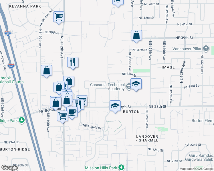 map of restaurants, bars, coffee shops, grocery stores, and more near 3107 Northeast 118th Avenue in Vancouver