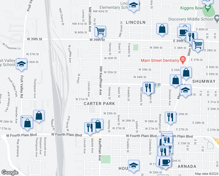 map of restaurants, bars, coffee shops, grocery stores, and more near 712 West 32nd Street in Vancouver