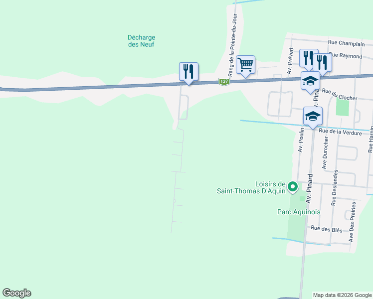 map of restaurants, bars, coffee shops, grocery stores, and more near 6240 Avenue Sansoucy in Saint-Hyacinthe