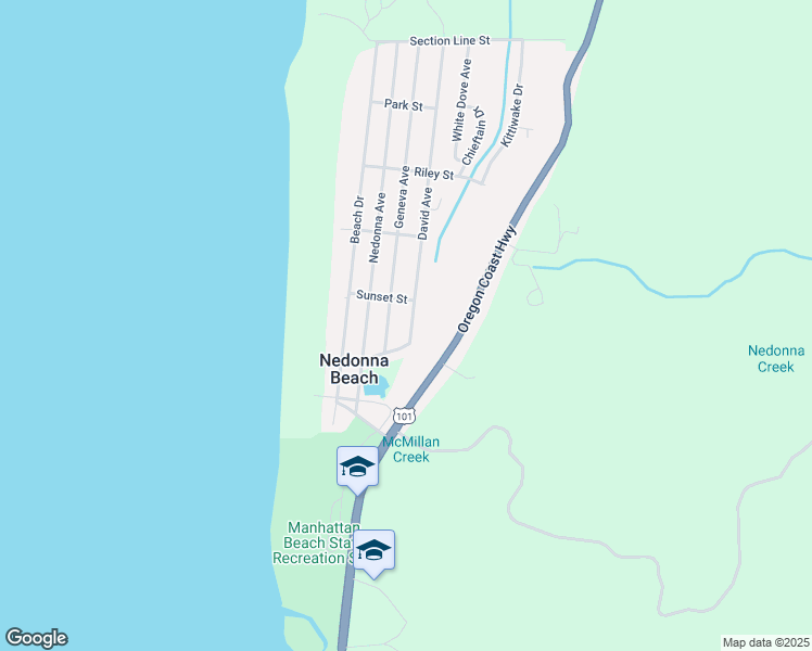 map of restaurants, bars, coffee shops, grocery stores, and more near 25905 David Avenue in Rockaway Beach