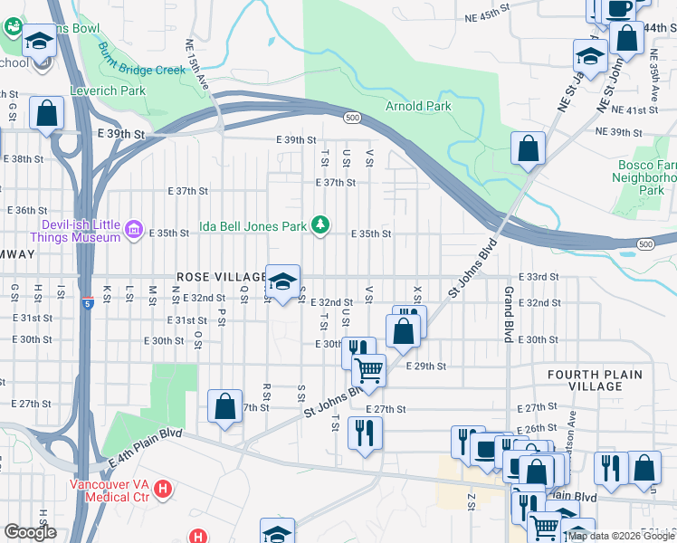 map of restaurants, bars, coffee shops, grocery stores, and more near 2012 East 33rd Street in Vancouver