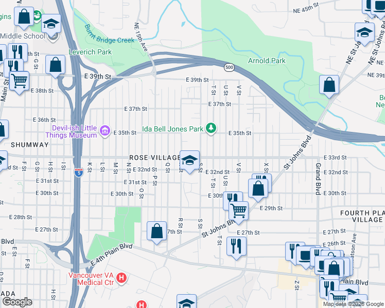 map of restaurants, bars, coffee shops, grocery stores, and more near 1820 East 33rd Street in Vancouver