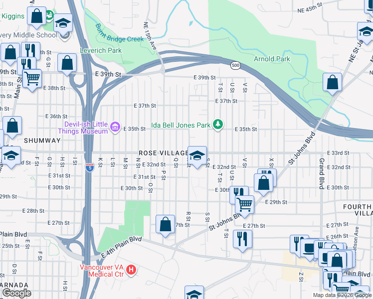 map of restaurants, bars, coffee shops, grocery stores, and more near 1715 East 33rd Street in Vancouver