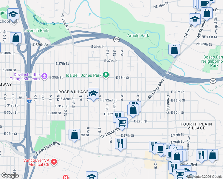 map of restaurants, bars, coffee shops, grocery stores, and more near 2012 East 33rd Street in Vancouver
