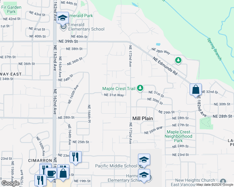 map of restaurants, bars, coffee shops, grocery stores, and more near 17001 Northeast 31st Way in Vancouver