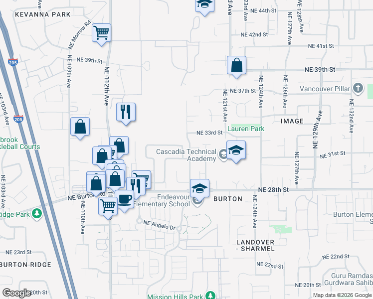map of restaurants, bars, coffee shops, grocery stores, and more near 3107 Northeast 118th Avenue in Vancouver