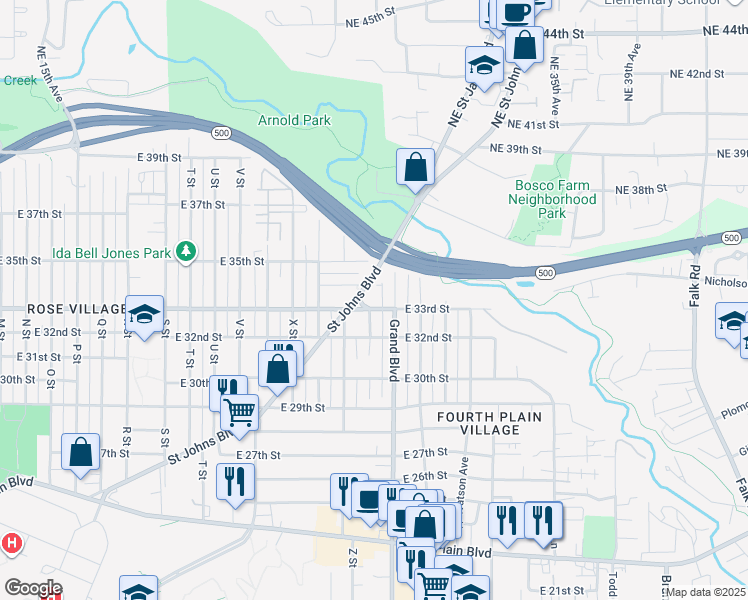 map of restaurants, bars, coffee shops, grocery stores, and more near 2613 East 33rd Street in Vancouver