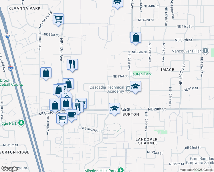 map of restaurants, bars, coffee shops, grocery stores, and more near 3107 Northeast 118th Avenue in Vancouver