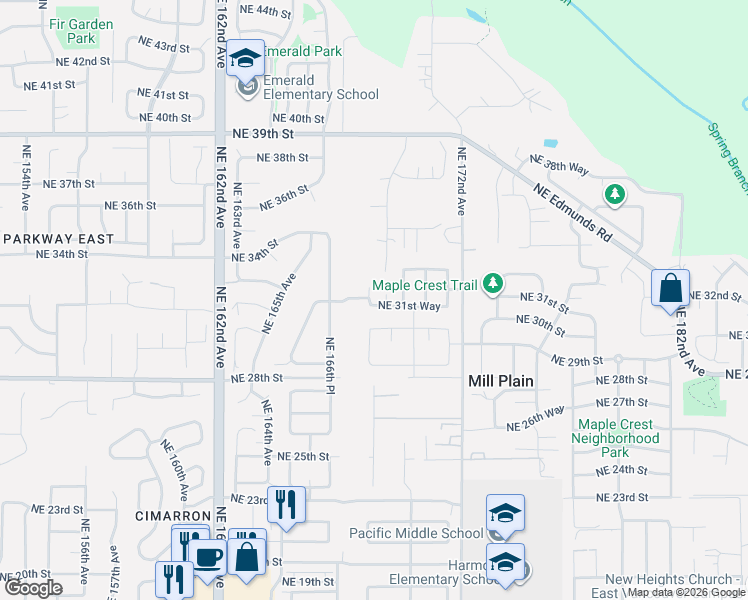 map of restaurants, bars, coffee shops, grocery stores, and more near 16902 Northeast 30th Street in Vancouver