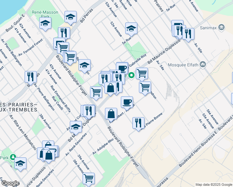 map of restaurants, bars, coffee shops, grocery stores, and more near in Montreal