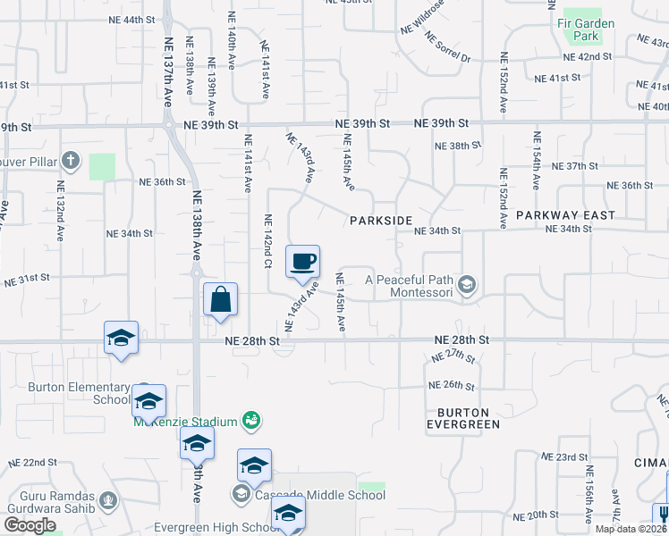 map of restaurants, bars, coffee shops, grocery stores, and more near 3110 Northeast 145th Avenue in Vancouver