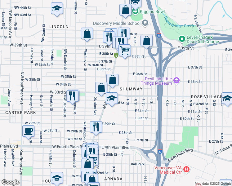 map of restaurants, bars, coffee shops, grocery stores, and more near 3305 Main Street in Vancouver