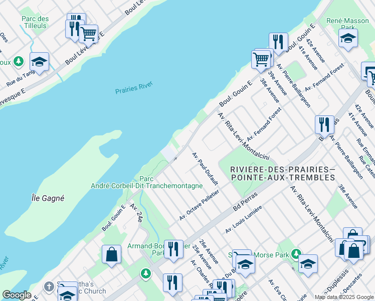 map of restaurants, bars, coffee shops, grocery stores, and more near 8372 Boulevard Gouin Est in Montréal