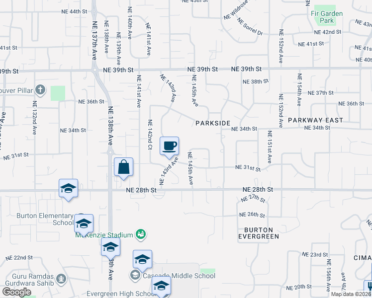 map of restaurants, bars, coffee shops, grocery stores, and more near 3110 Northeast 145th Avenue in Vancouver
