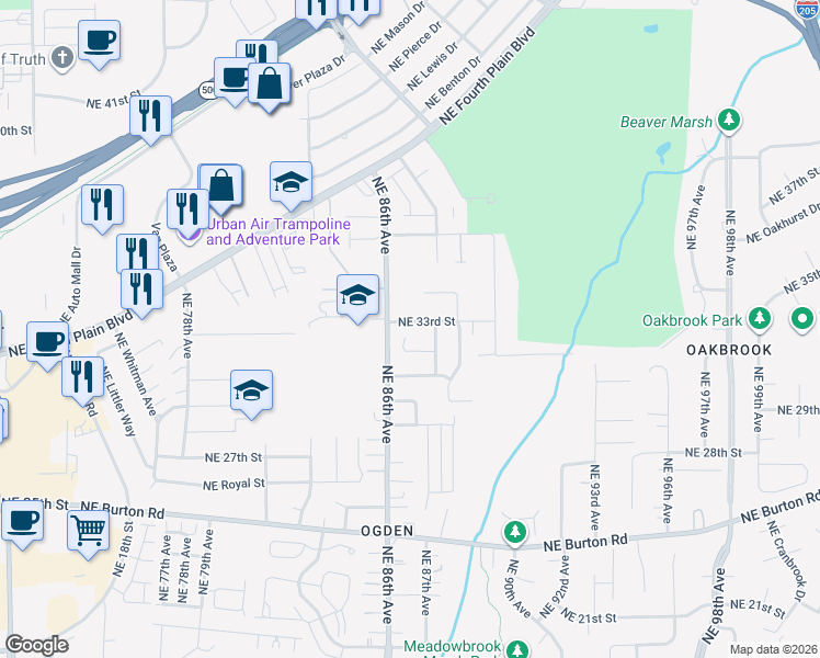 map of restaurants, bars, coffee shops, grocery stores, and more near 8601 Northeast 31st Circle in Vancouver