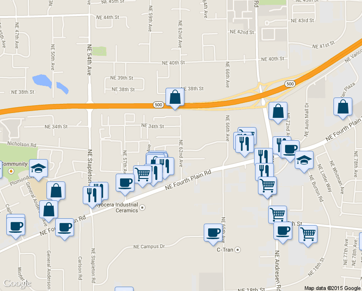 map of restaurants, bars, coffee shops, grocery stores, and more near 3117 Northeast 62nd Avenue in Vancouver