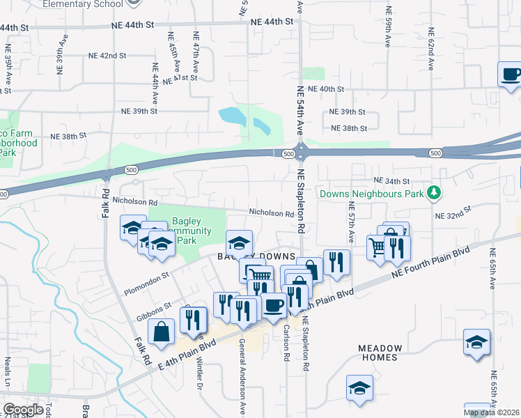 map of restaurants, bars, coffee shops, grocery stores, and more near 5012 Nicholson Road in Vancouver