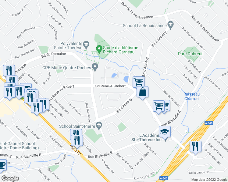map of restaurants, bars, coffee shops, grocery stores, and more near 226 Avenue des Marquisats in Sainte-Thérèse