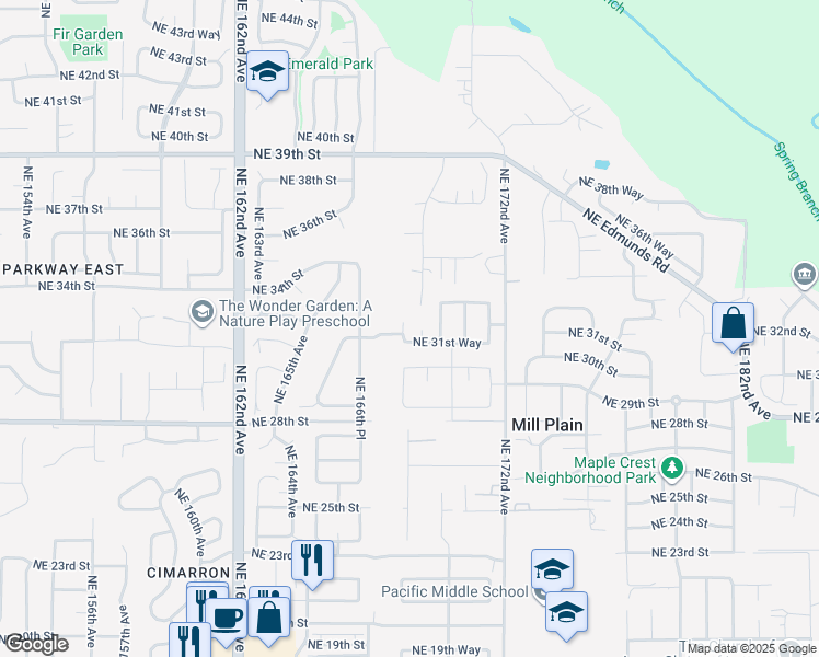 map of restaurants, bars, coffee shops, grocery stores, and more near 16902 Northeast 30th Street in Vancouver