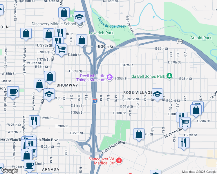 map of restaurants, bars, coffee shops, grocery stores, and more near 1202 East 33rd Street in Vancouver