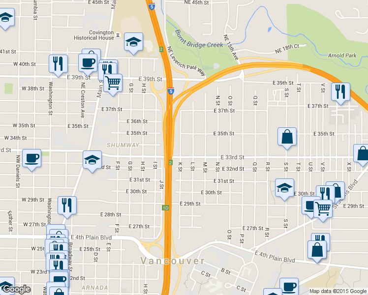 map of restaurants, bars, coffee shops, grocery stores, and more near 3214 K Street in Vancouver