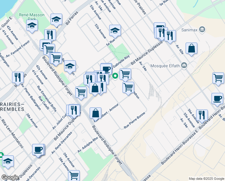 map of restaurants, bars, coffee shops, grocery stores, and more near in Montreal