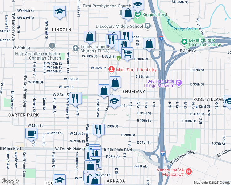 map of restaurants, bars, coffee shops, grocery stores, and more near 3305 Main Street in Vancouver