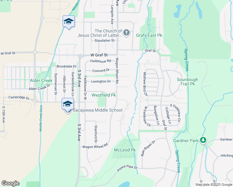map of restaurants, bars, coffee shops, grocery stores, and more near 3301 Wagon Wheel Road in Bozeman