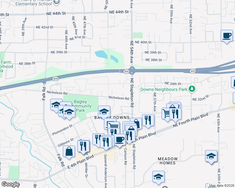 map of restaurants, bars, coffee shops, grocery stores, and more near 5012 Nicholson Road in Vancouver
