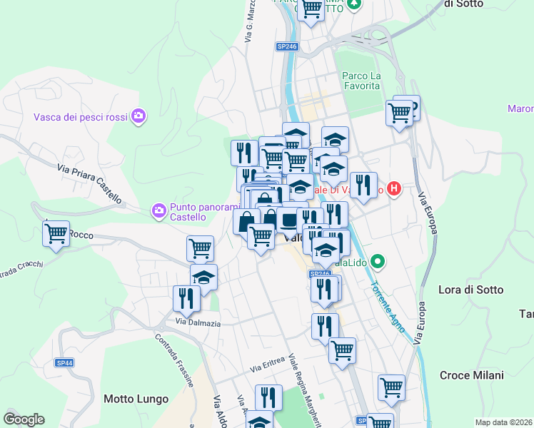 map of restaurants, bars, coffee shops, grocery stores, and more near 1 Piazza del Comune in Valdagno