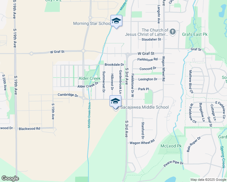 map of restaurants, bars, coffee shops, grocery stores, and more near 3232 Hillcrest Drive in Bozeman