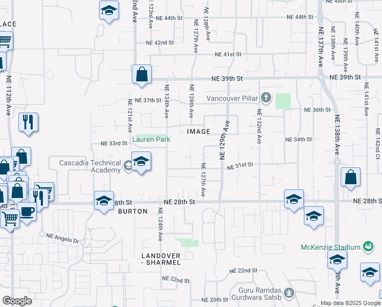 map of restaurants, bars, coffee shops, grocery stores, and more near 3217 Northeast 126th Avenue in Vancouver
