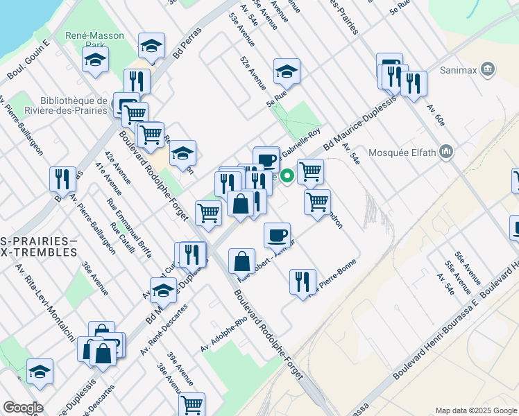 map of restaurants, bars, coffee shops, grocery stores, and more near in Montreal