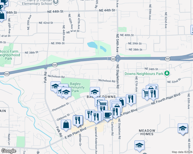 map of restaurants, bars, coffee shops, grocery stores, and more near 5001 Northeast 34th Street in Vancouver