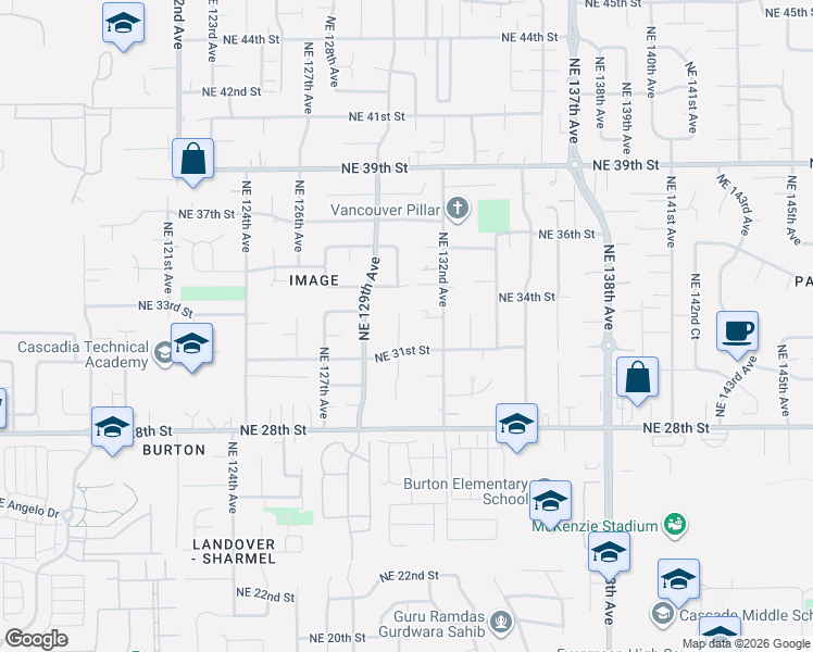 map of restaurants, bars, coffee shops, grocery stores, and more near 3205 Northeast 130th Court in Vancouver