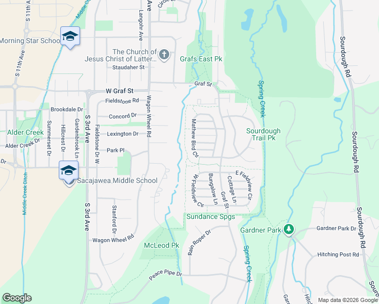 map of restaurants, bars, coffee shops, grocery stores, and more near 102 Silverwood Drive in Bozeman