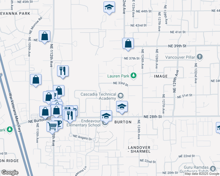 map of restaurants, bars, coffee shops, grocery stores, and more near 3136 Northeast 120th Court in Vancouver