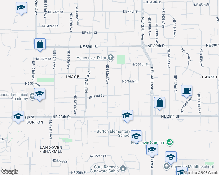map of restaurants, bars, coffee shops, grocery stores, and more near 3310 Northeast 133rd Court in Vancouver