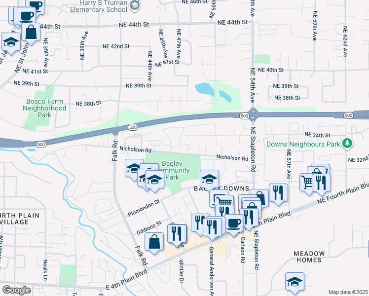 map of restaurants, bars, coffee shops, grocery stores, and more near 4500 Nicholson Road in Vancouver