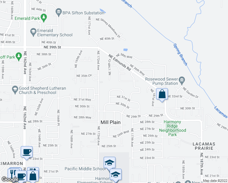 map of restaurants, bars, coffee shops, grocery stores, and more near 17409 Northeast 32nd Street in Vancouver