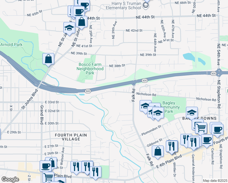 map of restaurants, bars, coffee shops, grocery stores, and more near 3800 Nicholson Road in Vancouver