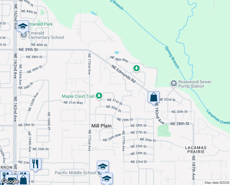 map of restaurants, bars, coffee shops, grocery stores, and more near 17519 Northeast 34th Street in Vancouver