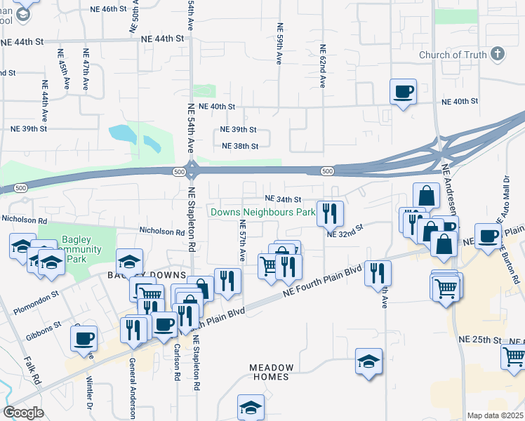 map of restaurants, bars, coffee shops, grocery stores, and more near 3341 Northeast 57th Avenue in Vancouver