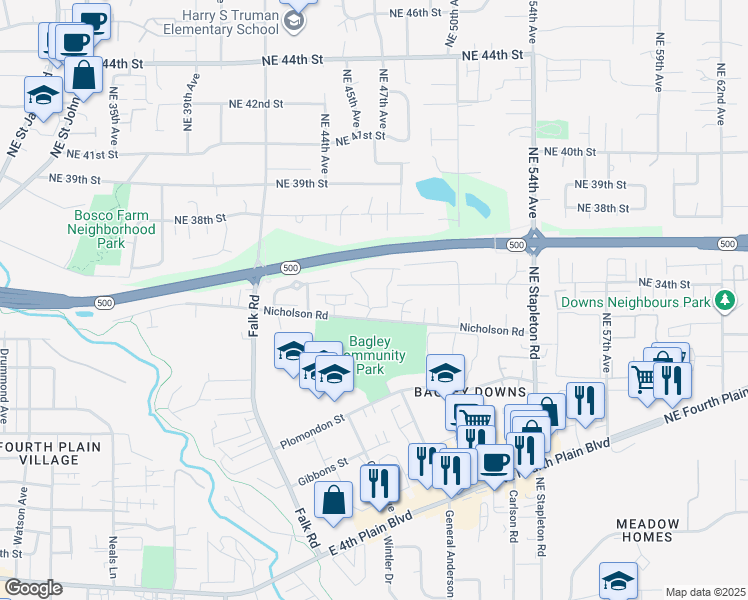 map of restaurants, bars, coffee shops, grocery stores, and more near 4500 Nicholson Road in Vancouver